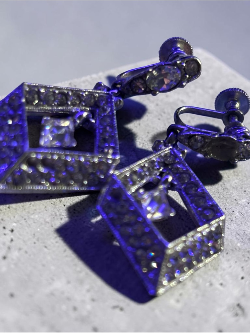 vintage silver-tone screw-back drop earrings